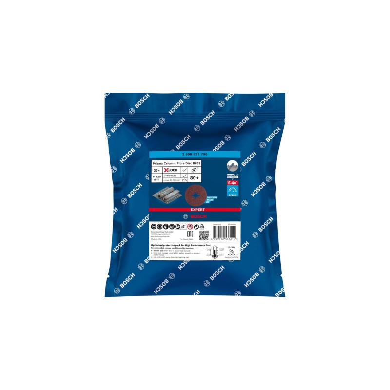 Bosch X-LOCK Expert R781 Prisma Ceramic Fiberschleifscheibe, Ø 125mm, K80(25 Stück, Bohrung 22,23mm)