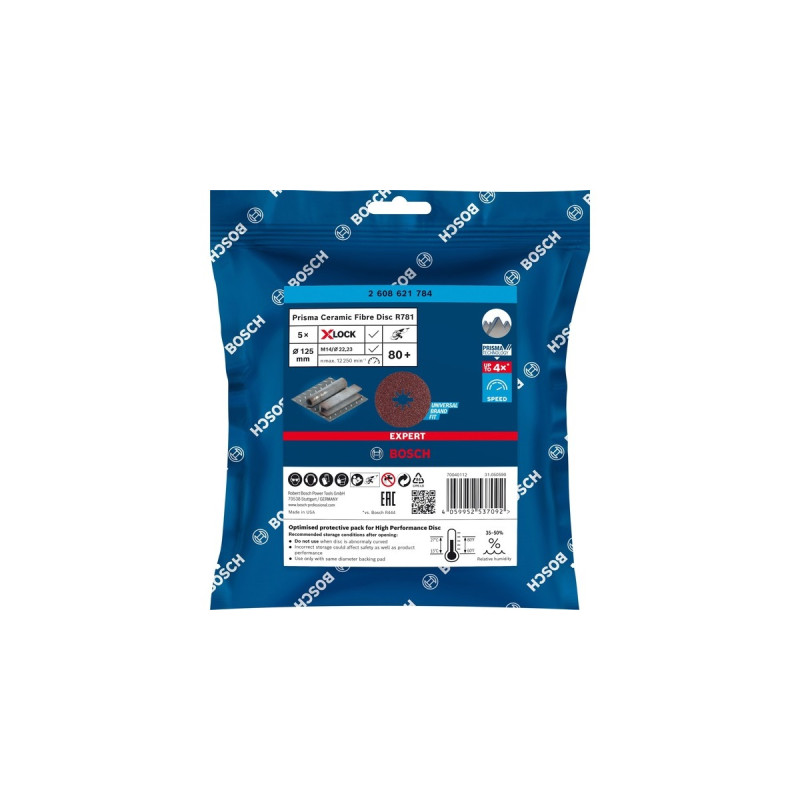 Bosch X-LOCK Expert R781 Prisma Ceramic Fiberschleifscheibe, Ø 125mm, K80(5 Stück, Bohrung 22,23mm)