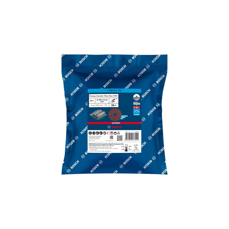 Bosch X-LOCK Expert R781 Prisma Ceramic Fiberschleifscheibe, Ø 180mm, K36(25 Stück, Bohrung 22,23mm)
