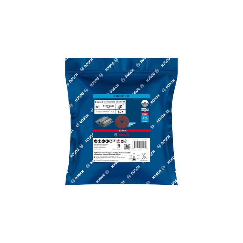 Bosch X-LOCK Expert R781 Prisma Ceramic Fiberschleifscheibe, Ø 180mm, K60(25 Stück, Bohrung 22,23mm)