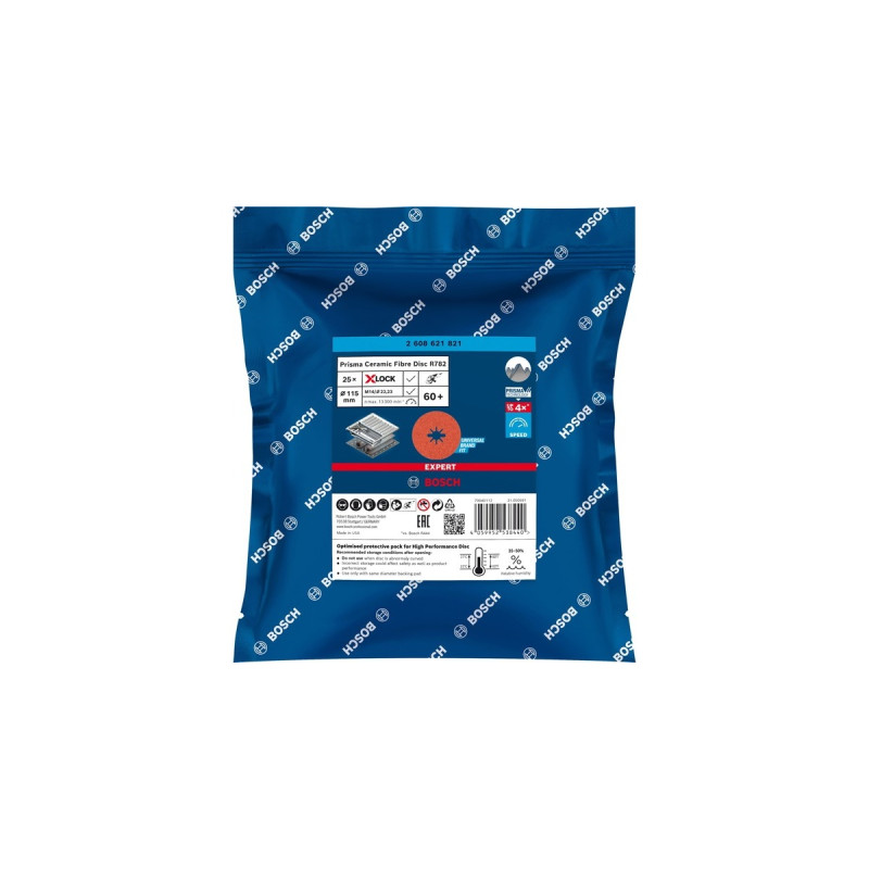 Bosch X-LOCK Expert R782 Prisma Ceramic Fiberschleifscheibe, Ø 115mm, K60(25 Stück, Bohrung 22,23mm)