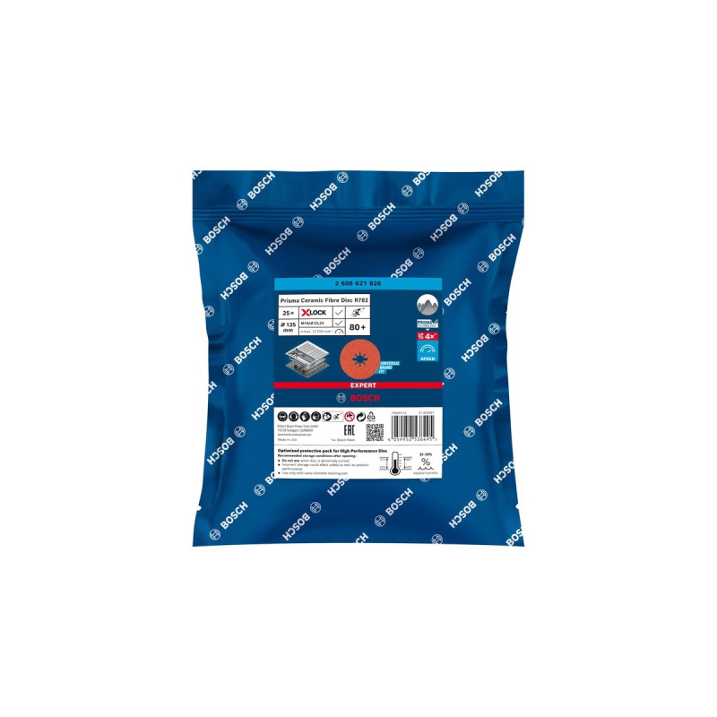 Bosch X-LOCK Expert R782 Prisma Ceramic Fiberschleifscheibe, Ø 125mm, K80(25 Stück, Bohrung 22,23mm)