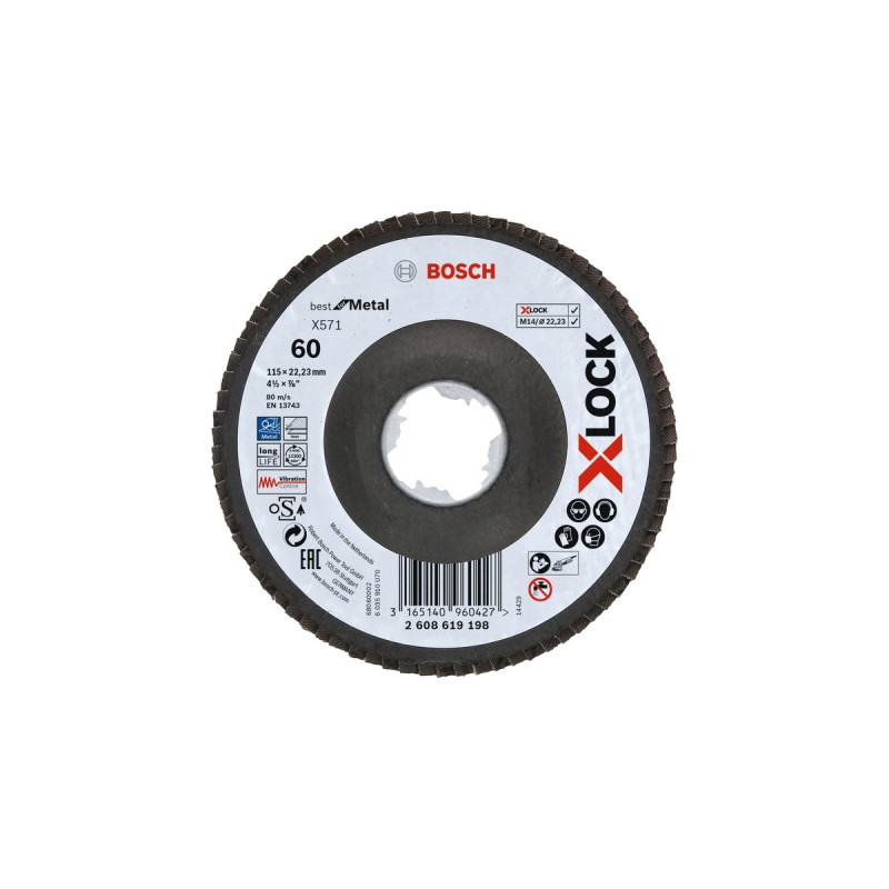 Bosch X-LOCK Fächerscheibe X571 Best for Metal, Ø 115mm, K60, Schleifscheibe(Bohrung 22,23mm, abgewinkelt)