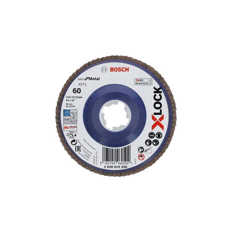 Bosch X-LOCK Fächerscheibe X571 Best for Metal, Ø 115mm, K60, Schleifscheibe(Bohrung 22,23mm, gerade)