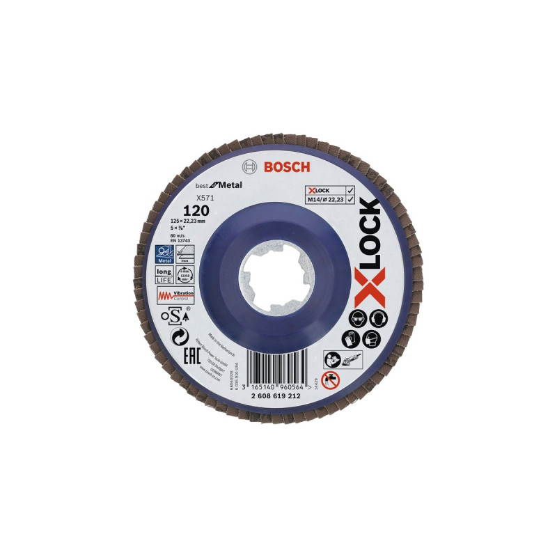 Bosch X-LOCK Fächerscheibe X571 Best for Metal, Ø 125mm, K120, Schleifscheibe(Bohrung 22,23mm, gerade)