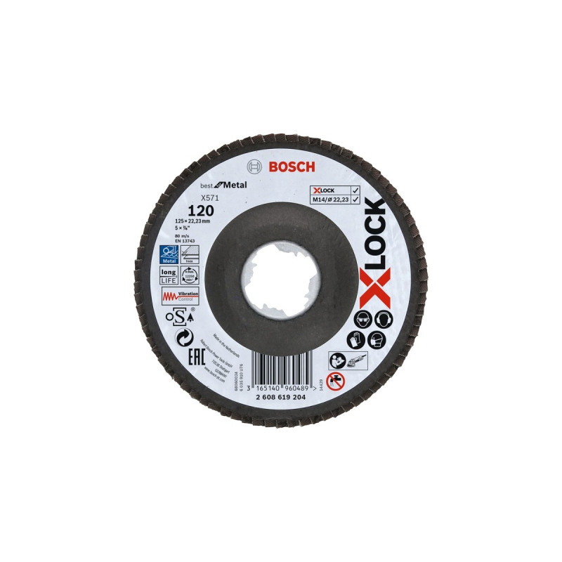 Bosch X-LOCK Fächerscheibe X571 Best for Metal, Ø 125mm, K120, Schleifscheibe(Bohrung 22,23mm, abgewinkelt)
