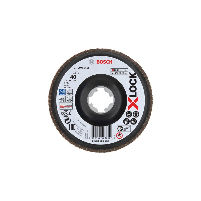 Bosch X-LOCK Fächerscheibe X571 Best for Metal, Ø 125mm, K40, Schleifscheibe(Bohrung 22,23mm, abgewinkelt)
