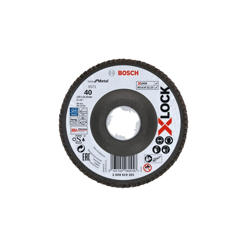 Bosch X-LOCK Fächerscheibe X571 Best for Metal, Ø 125mm, K40, Schleifscheibe(Bohrung 22,23mm, abgewinkelt)