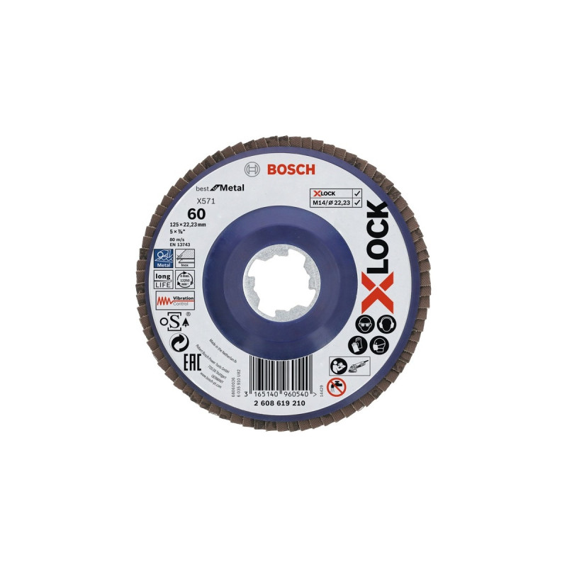 Bosch X-LOCK Fächerscheibe X571 Best for Metal, Ø 125mm, K60, Schleifscheibe(Bohrung 22,23mm, gerade)
