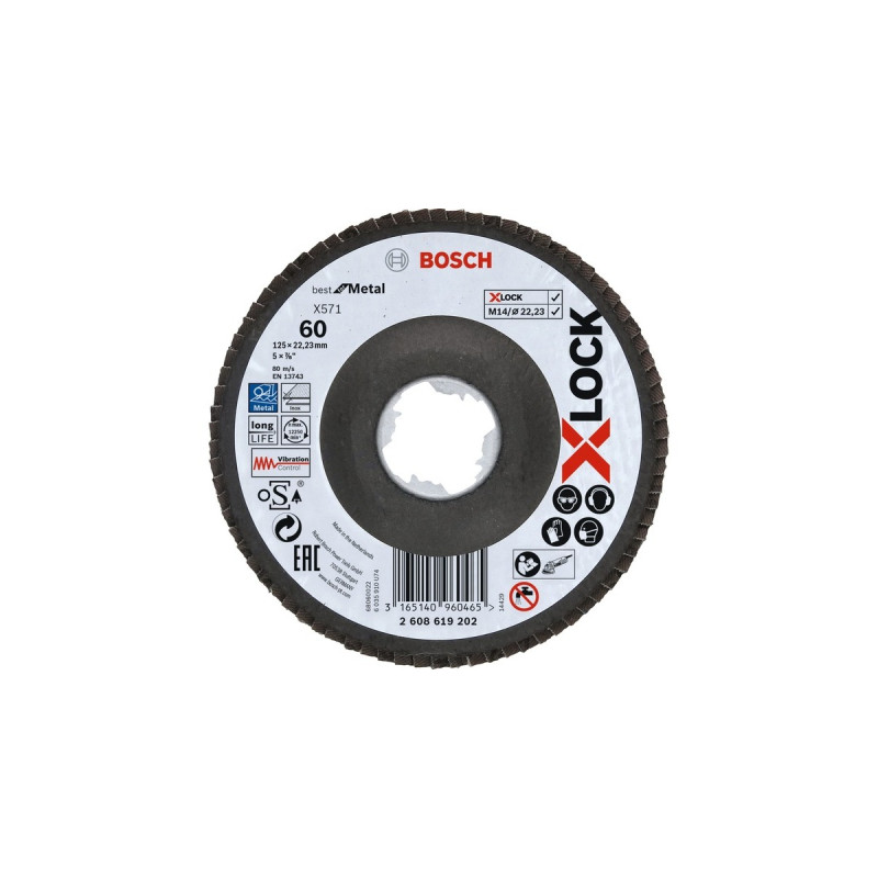 Bosch X-LOCK Fächerscheibe X571 Best for Metal, Ø 125mm, K60, Schleifscheibe(Bohrung 22,23mm, abgewinkelt)