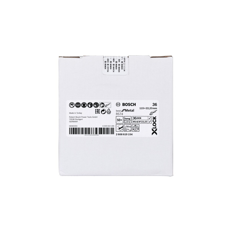 Bosch X-LOCK Fiberschleifscheibe R574 Best for Metal, Ø 115mm, K36(Bohrung 22,23mm)
