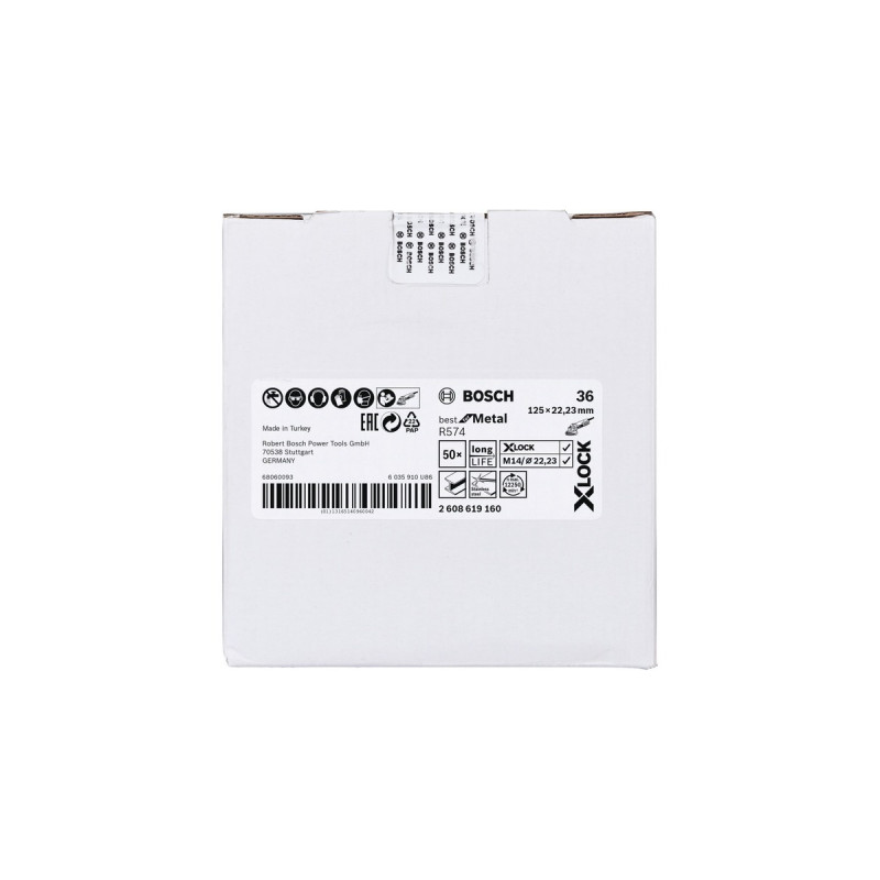 Bosch X-LOCK Fiberschleifscheibe R574 Best for Metal, Ø 125mm, K36(Bohrung 22,23mm)