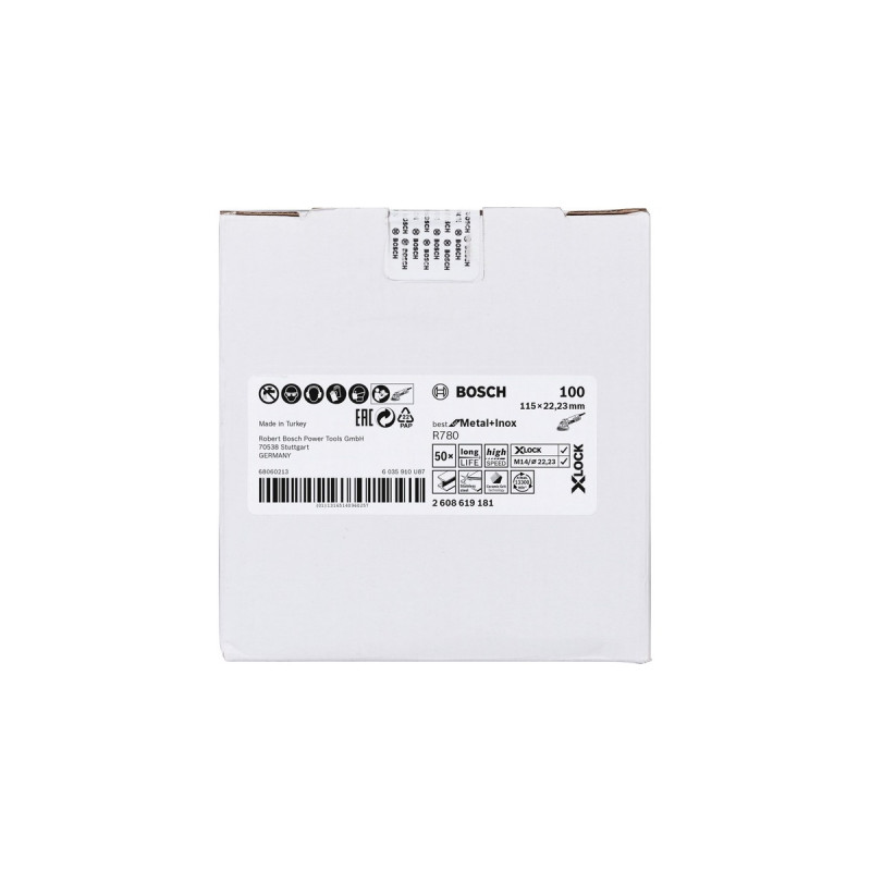 Bosch X-LOCK Fiberschleifscheibe R780 Best for Metal and Inox, Ø 115mm, K100(Bohrung 22,23mm)