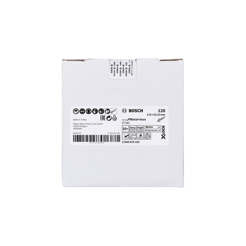 Bosch X-LOCK Fiberschleifscheibe R780 Best for Metal and Inox, Ø 115mm, K120(Bohrung 22,23mm)