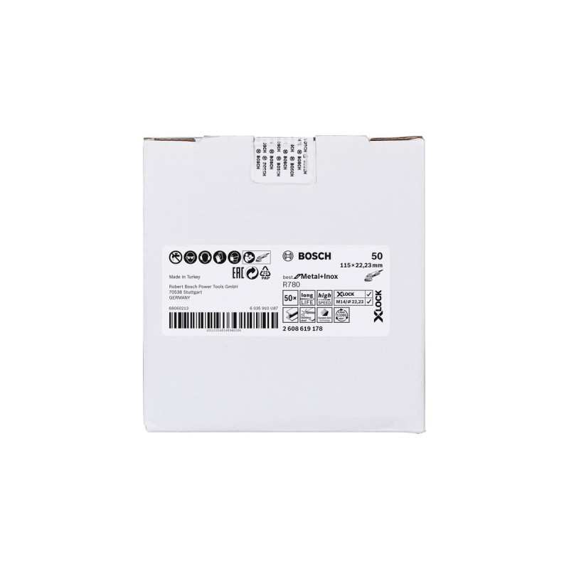 Bosch X-LOCK Fiberschleifscheibe R780 Best for Metal and Inox, Ø 115mm, K50(Bohrung 22,23mm)