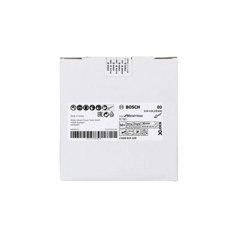 Bosch X-LOCK Fiberschleifscheibe R780 Best for Metal and Inox, Ø 115mm, K80(Bohrung 22,23mm)