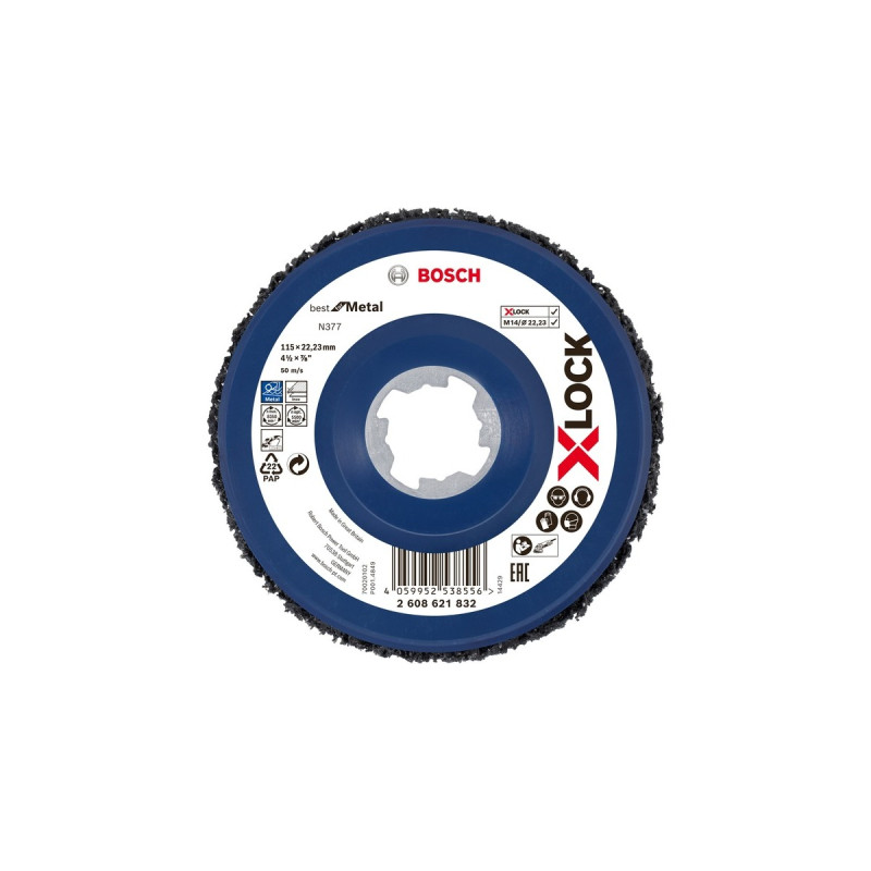 Bosch X-LOCK Grobreinigungsscheibe N377 Best for Metal, Ø 115mm, Schleifscheibe(Bohrung 22,23mm)