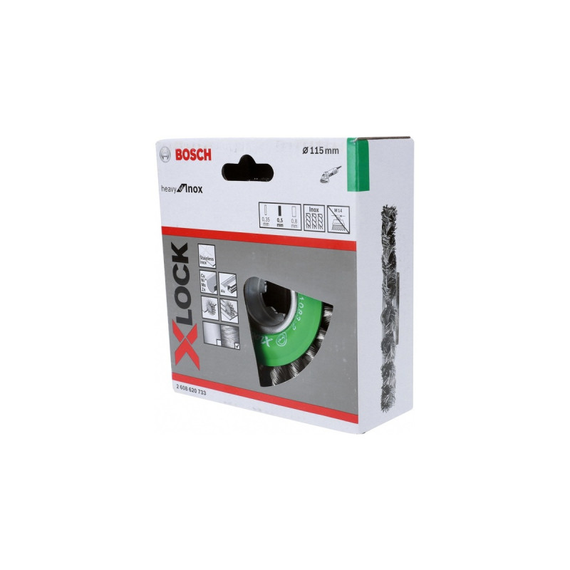 Bosch X-LOCK Scheibenbürste Heavy for Inox, Ø 115mm, gezopft(0,5mm Edelstahldraht, für X-LOCK Winkelschleifer)