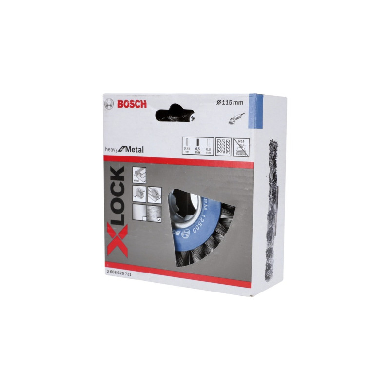 Bosch X-LOCK Scheibenbürste Heavy for Metal, Ø 115mm, gezopft(0,5mm Stahldraht, für X-LOCK Winkelschleifer)