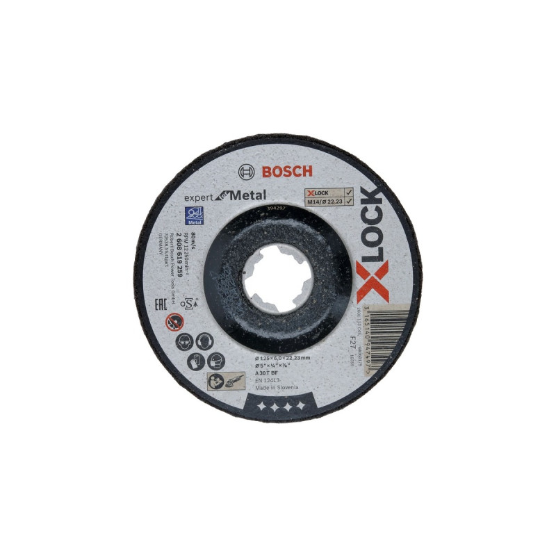 Bosch X-LOCK Schruppscheibe Expert for Metal, Ø 125mm, Schleifscheibe(Bohrung 22,23mm, A 30 T BF, gekröpft)