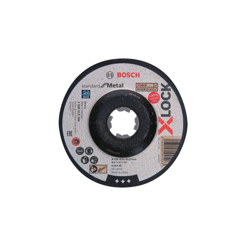 Bosch X-LOCK Schruppscheibe Standard for Metal, Ø 125mm, T27, Schleifscheibe(Bohrung 22,23mm, A 24 P BF)