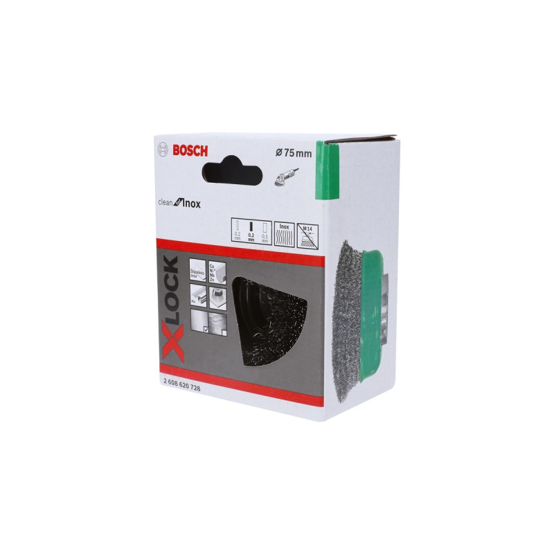 Bosch X-LOCK Topfbürste Clean for Inox, Ø 75mm, gewellt(0,3mm Edelstahldraht, für X-LOCK Winkelschleifer)