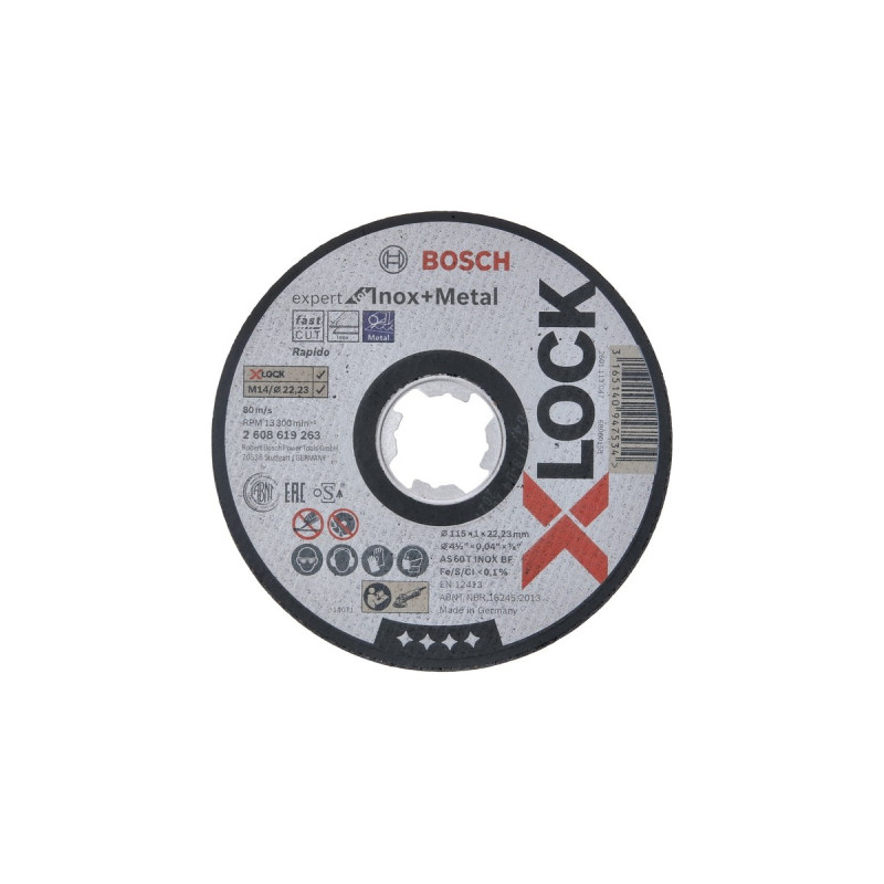 Bosch X-LOCK Trennscheibe Expert for Inox and Metal Rapido, Ø 115mm(Bohrung 22,23mm, AS 60 T INOX BF, gerade)
