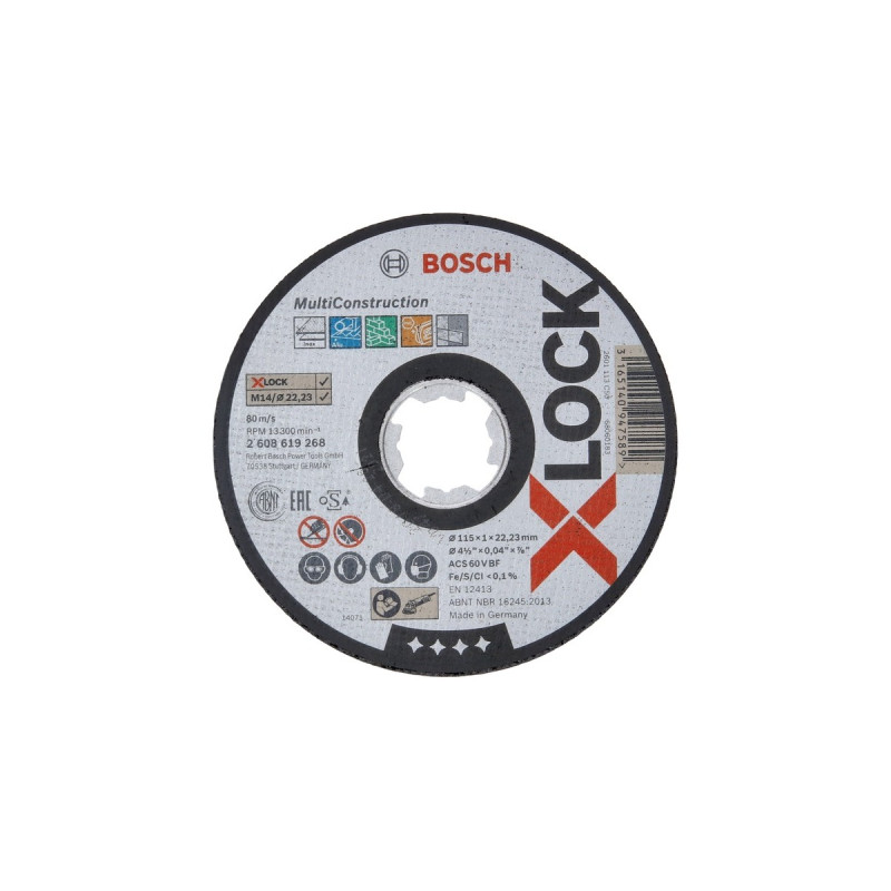 Bosch X-LOCK Trennscheibe MultiConstruction - Rapido, Ø 115mm(Bohrung 22,23mm, ACS 60 V BF, gerade)