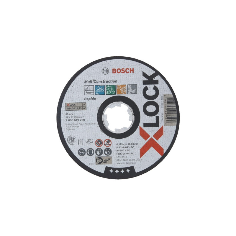 Bosch X-LOCK Trennscheibe MultiConstruction - Rapido, Ø 125mm(Bohrung 22,23mm, ACS 60 V BF, gerade)