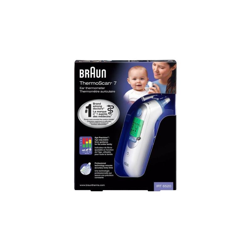 Braun IRT6520 Fieberthermometer ThermoScan 7(weiß, Infrarot-Ohrthermometer)