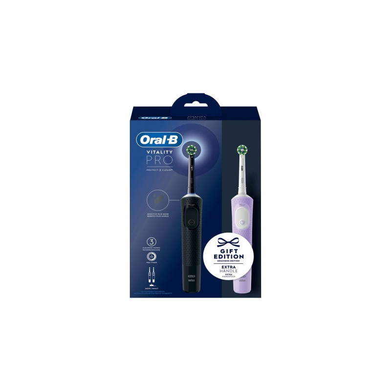 Braun Oral-B Vitality Pro D103 Duo, Elektrische Zahnbürste(schwarz/lila, Black/Lilac Violet, inkl. 2. Handstück)