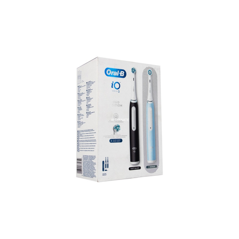 Braun Oral-B iO Series 3N Duo, Elektrische Zahnbürste(schwarz/blau, Matt Black/Ice Blue inkl. 2. Handstück)