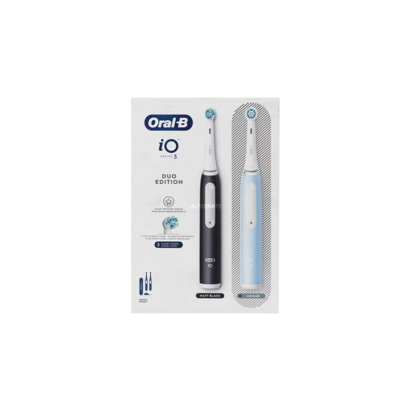 Braun Oral-B iO Series 3N Duo, Elektrische Zahnbürste(schwarz/blau, Matt Black/Ice Blue inkl. 2. Handstück)