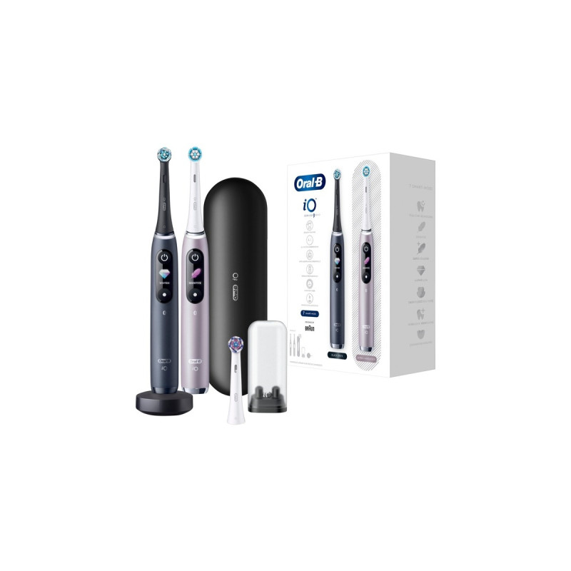 Braun Oral-B iO Series 9, Elektrische Zahnbürste(schwarz/rosé, Black Onyx/Rose Quartz mit 2. Handstück)