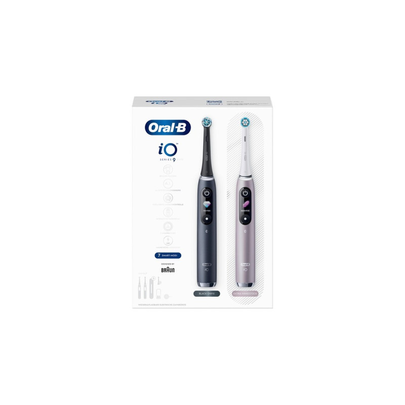 Braun Oral-B iO Series 9, Elektrische Zahnbürste(schwarz/rosé, Black Onyx/Rose Quartz mit 2. Handstück)