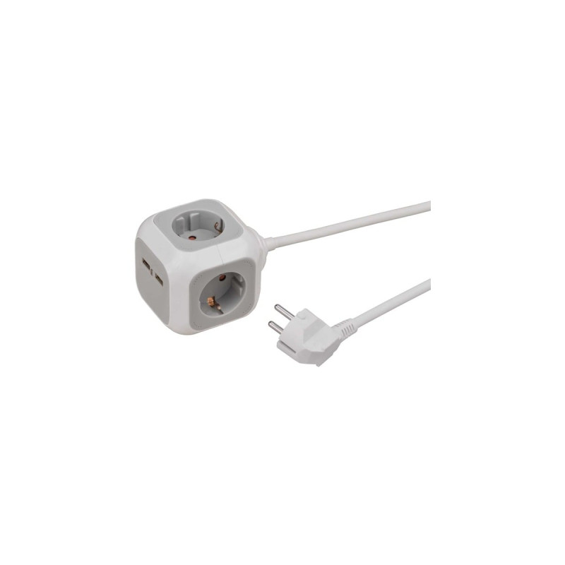Brennenstuhl ALEA-Power 4-fach Steckdosenwürfel, Steckdosenleiste(hellgrau/weiß, 1,4 Meter, 2x USB-A)
