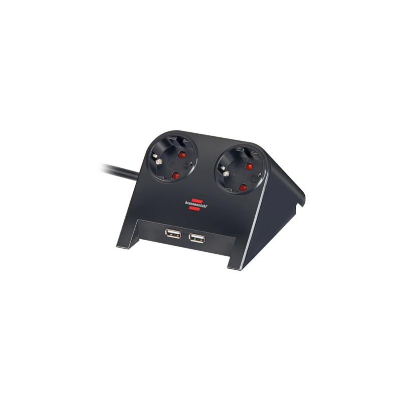 Brennenstuhl Desktop-Power Steckdosenleiste 2-fach(schwarz (glänzend), 1,8 Meter, 2x USB-A)