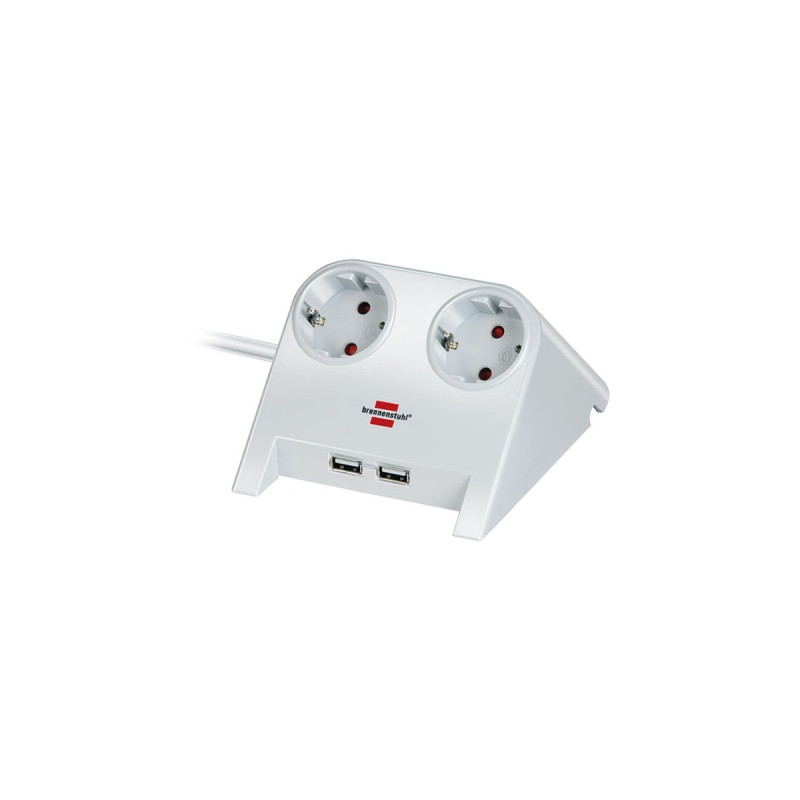 Brennenstuhl Desktop-Power Steckdosenleiste 2-fach(weiß (glänzend), 1,8 Meter, 2x USB-A)