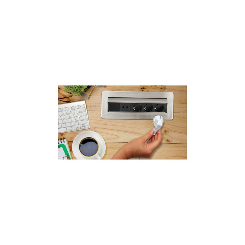 Brennenstuhl Indesk-Power versenkbare Steckdosenleiste 3-fach(silber/schwarz, 2 Meter, 2x USB)