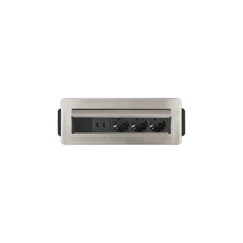 Brennenstuhl Indesk-Power versenkbare Steckdosenleiste 3-fach(silber/schwarz, 2 Meter, 2x USB)