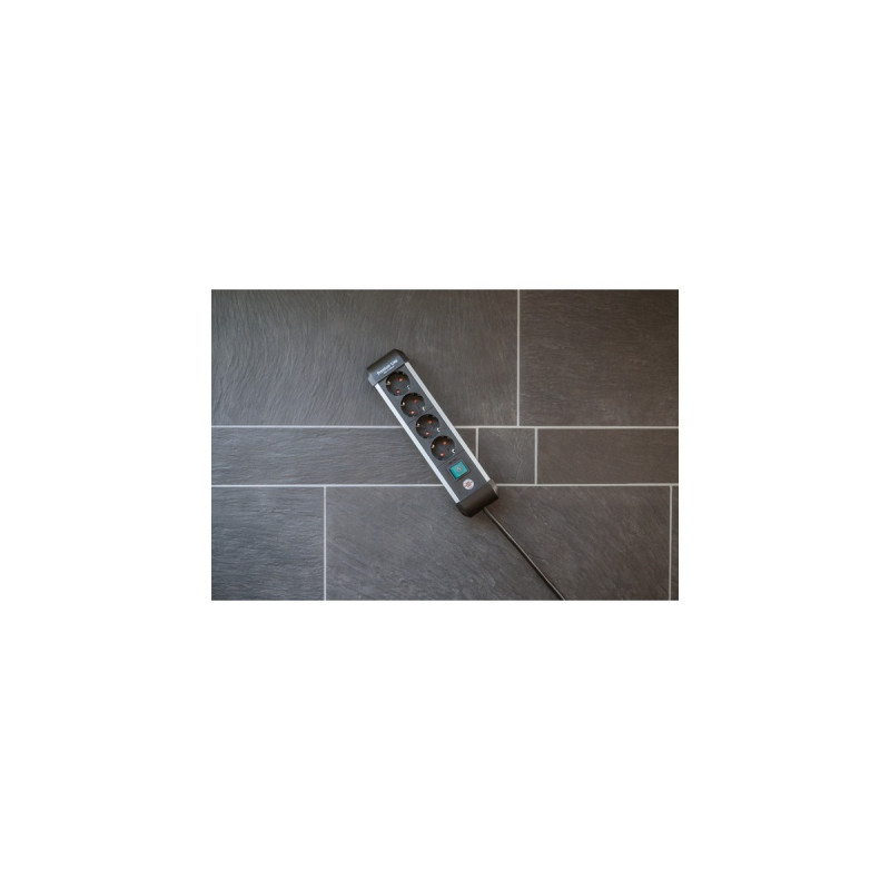 Brennenstuhl Premium-Alu-Line Steckdosenleiste 4-fach(schwarz/silber, 1,8 Meter, mit Sicherheitsschalter)