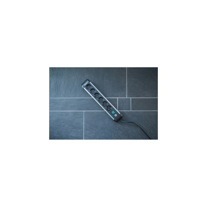 Brennenstuhl Premium-Alu-Line Steckdosenleiste 6-fach(schwarz/silber, 3 Meter, mit Sicherheitsschalter)