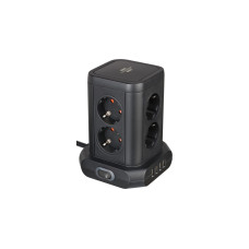Brennenstuhl Steckdosenturm 8-fach, Steckdosenleiste(schwarz, 2 Meter, 4x USB-A)