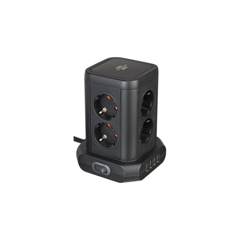 Brennenstuhl Steckdosenturm 8-fach, Steckdosenleiste(schwarz, 2 Meter, 4x USB-A)