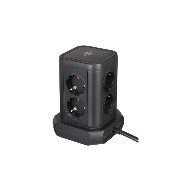 Brennenstuhl Steckdosenturm 8-fach, Steckdosenleiste(schwarz, 2 Meter, 4x USB-A)