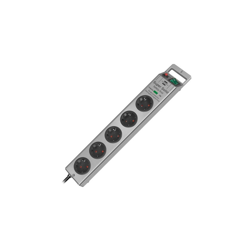 Brennenstuhl Super-Solid Steckdosenleiste 5-fach(silber, 2,5 Meter, 13.500A Überspannungsschutz)
