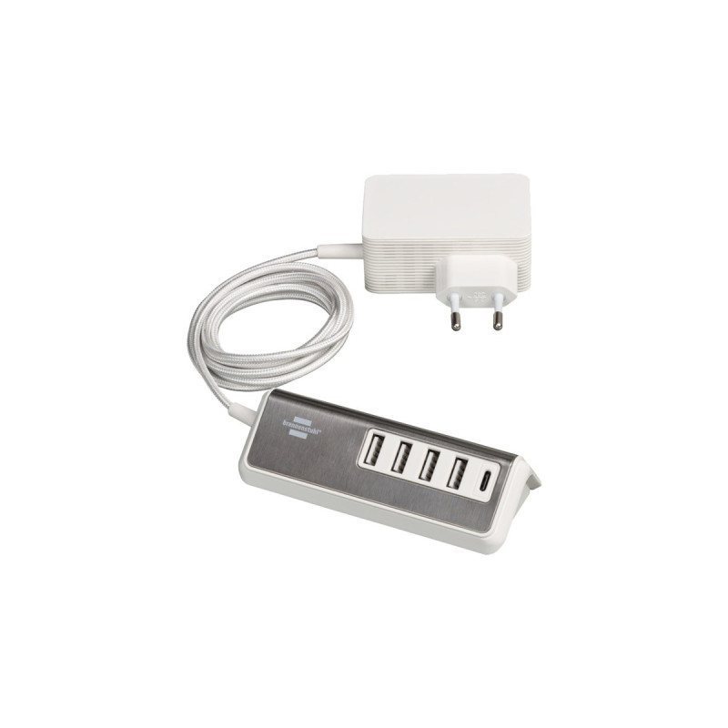 Brennenstuhl estilo USB-Multiladegerät(weiß/edelstahl, 5x USB, PD 20 Watt)