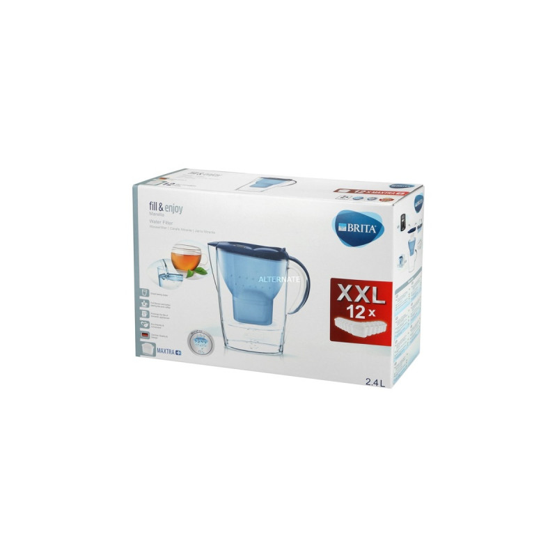 Brita fill&enjoy Marella Cool & 12 Kartuschen MAXTRA+, Vorteilspack, Kanne(transparent/blau, mit Wasserfilter)