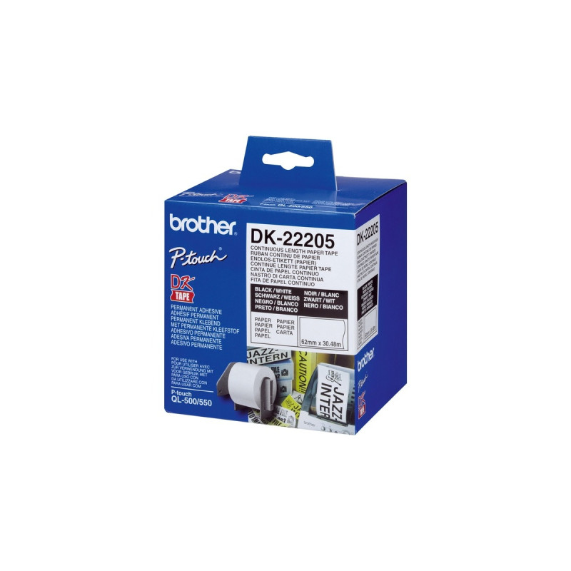 Brother Endlos-Etikett (Papier) DK-22205, Schriftband(weiß)