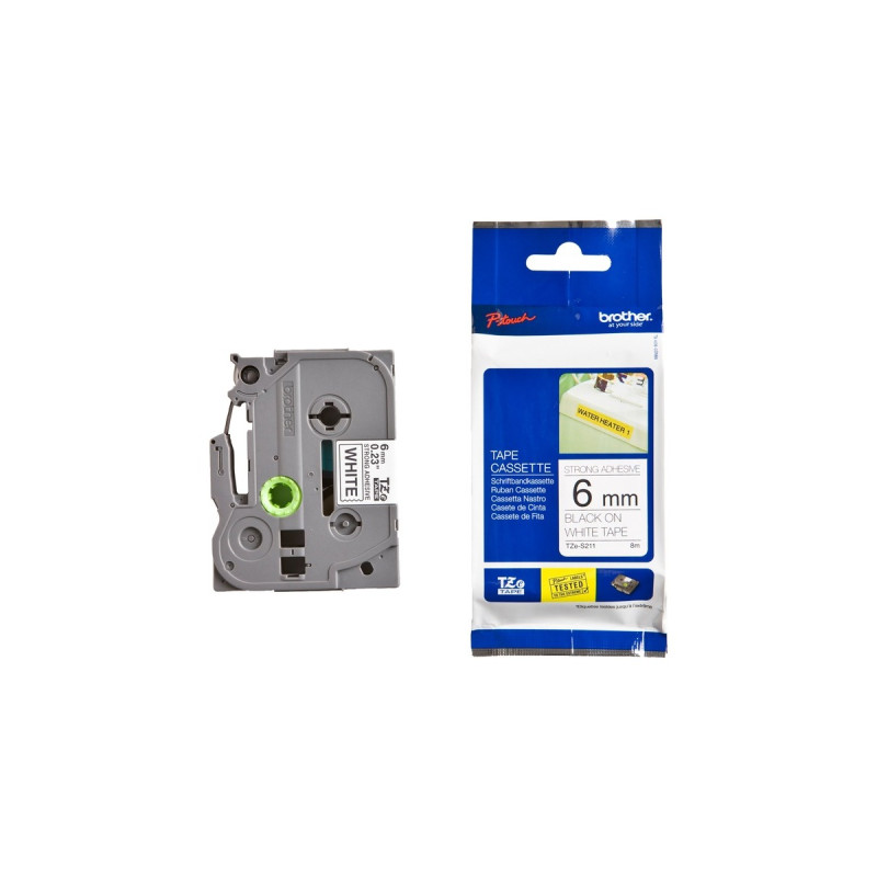 Brother Schriftband TZe-S211(6 mm, schwarz auf weiß)